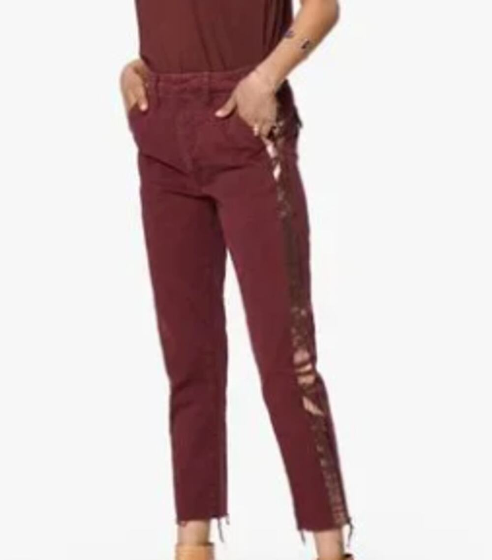 Mother High Rise Fray Raw Hem Shaker Prep Chino Pants Maroon Size 27